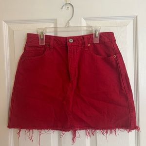 American Eagle Red Distressed Jean Mini Skirt